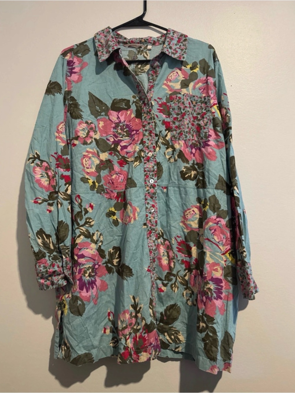 Soft Surroundings Teal Tunic Shirt with Pink Floral Print (090819) 🌼 ☀️ - Picture 2 of 2